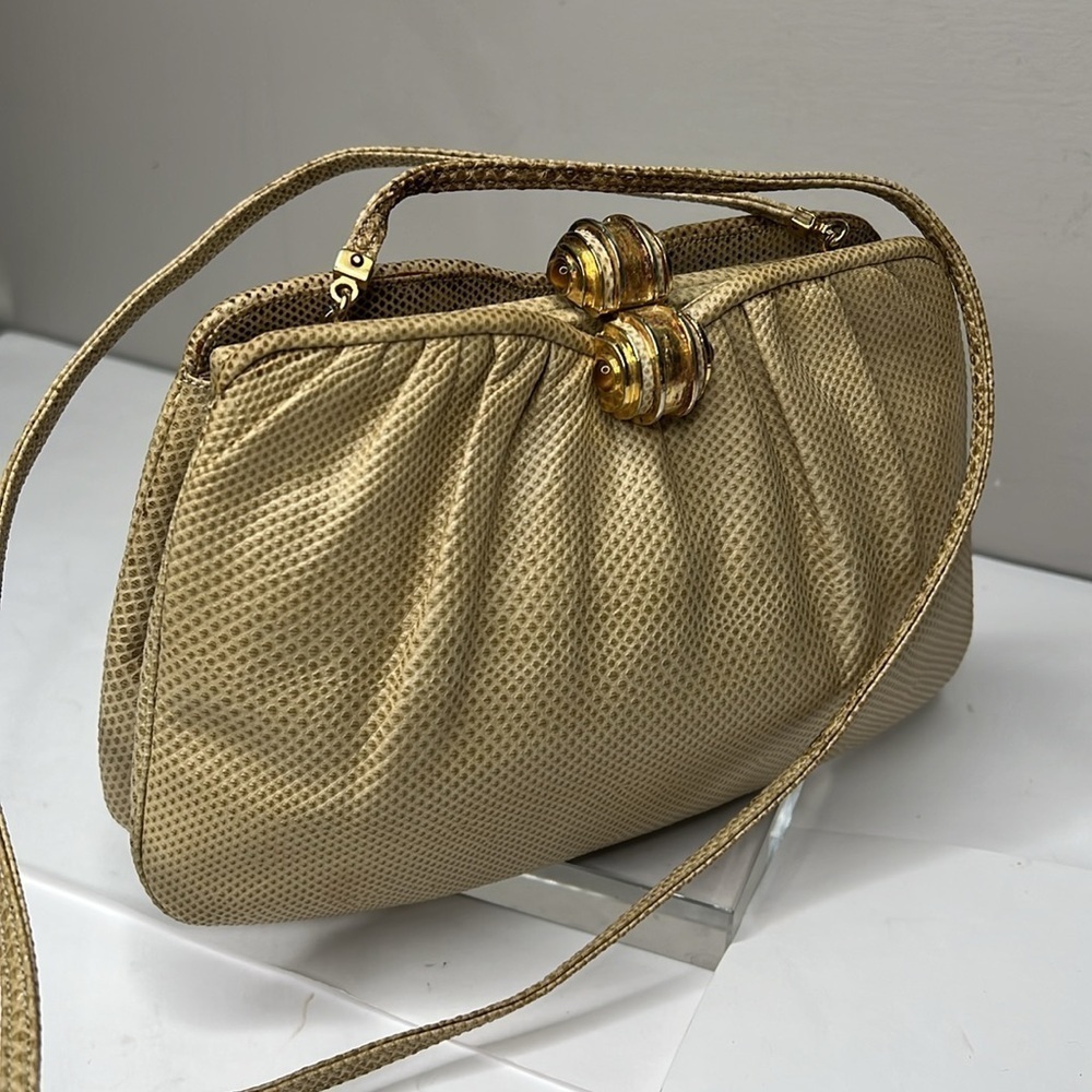 Judith Leiber Lizard Top Clasp Clutch Shoulder Bag